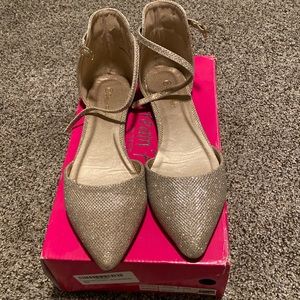 Sparkly gold ankle strap flats